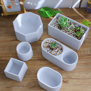 圆形方形椭圆水泥花盆模具硅胶塑料双层手工自制石膏多肉混凝土