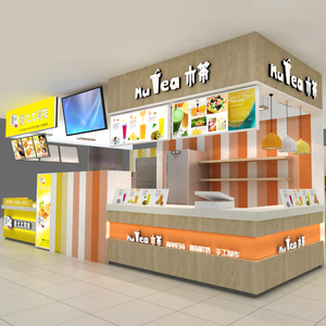 鸡排店奶茶店装修效果图商场水吧 中岛果汁店设计饮品商铺设计