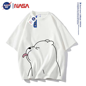 NASA官网旗舰带小熊t恤短袖男女情侣装夏季图案卡通印花纯棉上衣