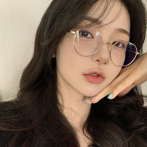 韩版新款复古圆框金属框眼镜女圆脸防蓝光网红平光眼镜配近视眼镜