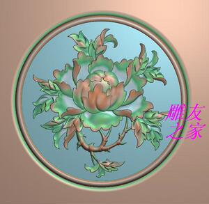 精雕图浮雕图 木门衣柜书柜餐椅牡丹圆花贴花浮雕图 jdp42109