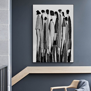 简约北欧复古抽象艺术黑白人物工业风玄关小众装饰画画芯微喷素材
