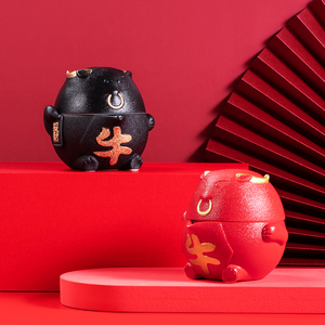 牛气冲天创意快客杯一壶两杯便携式旅行功夫茶具套装牛年文创礼品