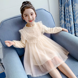 韩国女童连衣裙春装2024新款洋气儿童公主裙春秋韩版网纱长袖裙子