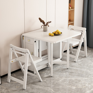 小户型折叠餐桌全实木双腿加固家用可伸缩长方形简约现代靠墙桌子