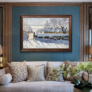 莫奈 喜鹊 纯手绘油画复古欧式美式雪印象派名画艺术挂画实木画框