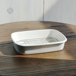 瑕疵更多的外贸白色加厚料理盒搪瓷浅方盘滤油盘水果盘烤盘