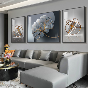 现代简约客厅装饰画沙发背景墙挂画轻奢大气后现代光影壁画三联画