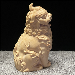 小叶黄杨木雕家居汽车小摆件神兽麒麟手把件实木动物望天吼文玩