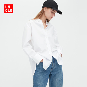 优衣库 女装 全棉衬衫(长袖白色纯色衬衣) 451094 uniqlo