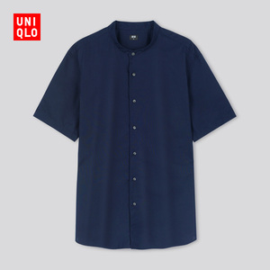 优衣库 男装 府绸立领衬衫(夏季短袖衬衣) 436535 uniqlo