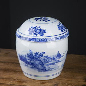 景德镇陶瓷双盖青花骨灰盒大号迁坟棺材骨灰盒防潮骨灰盅殡葬用品