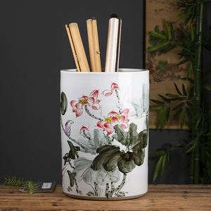 景德镇陶瓷手绘写意直筒大号书画卷轴缸字画收纳桶落地箭筒雨伞桶