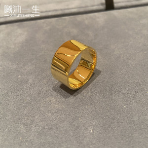 光面指环宽版开口可调节镀沙金满天星戒指男士仿真饰品宸hao