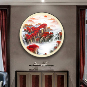 玄关led带灯画聚宝盆紫气东来鸿运当头国画山水画招财圆发光挂画