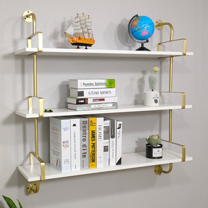 北欧客厅墙上书架铁艺挂墙壁挂式实木花架简约多层办公室置物架