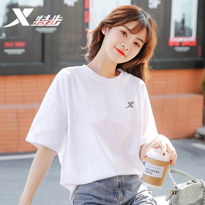 特步短袖女装2022夏季新款黑白经典百搭速干时尚跑步训练运动上衣