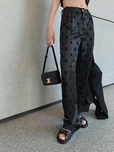米亚家celine22春夏新款凯旋门植绒印花高腰冰丝阔腿裤女休闲长裤