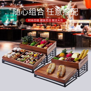木质自助餐长方形冷餐托盘茶歇摆台日式蛋糕点心水果面包框展示架