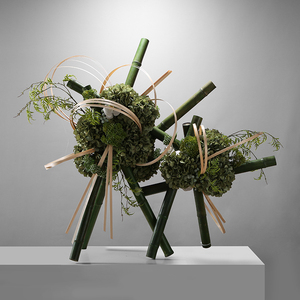 新中式简约现代仿真绣球花竹子架构花艺售楼部酒店吧台样板间摆件