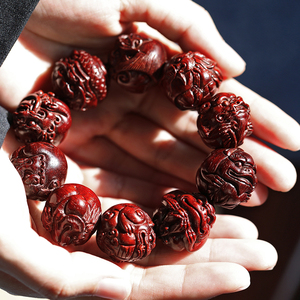 龙生九子印度小叶紫檀木手串金老料湘工男士雕刻手链红木佛珠0838