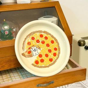 披萨小熊盘子韩式可爱童趣陶瓷盘子奶油色8寸甜品盘早餐盘水果盘