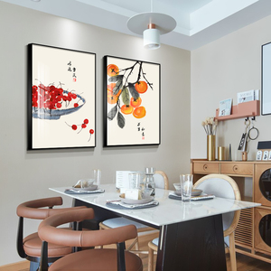 新中式餐厅装饰画事事如意柿子中国风饭厅墙壁画简约饭店墙面挂画