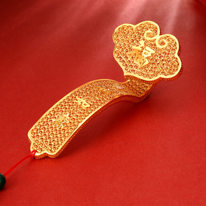 雅俪珠宝古法黄金如意摆件999足金吉祥如意把件家居摆件纯金正品