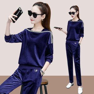 金丝绒运动套装女春秋时尚2018新款秋宽松韩版休闲运动服两件套潮