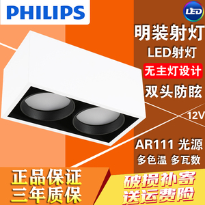 飞利浦LED光源AR111双头方型明装斗胆灯吸顶盒子灯可换灯泡20W