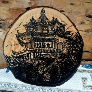 艺丁文创手绘创意木块画茶杯垫纯手工松木年轮圆形木片可定制