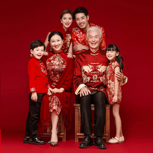影楼全家福主题服装亲子摄影一家六口拍照中式复古中国风秀禾礼服
