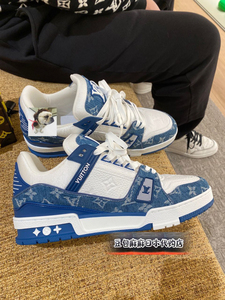 日本代购直邮 lv trainer 蓝白拼色 丹宁牛仔 运动鞋 1a9jgt