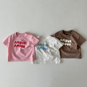 婴儿短袖T恤夏装男女宝宝薄款半袖上衣字母印花儿童体恤衣服韩版