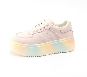 抖神严选 新款高级感彩虹大底牛皮系带休闲鞋1195-b