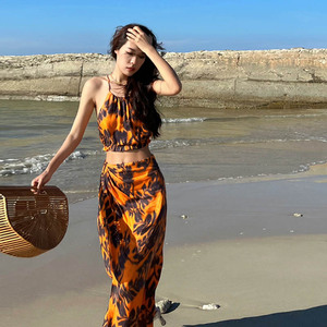 三亚厦门旅游穿搭女装辣妹吊带套装夏季两件套海边度假拍照沙滩裙