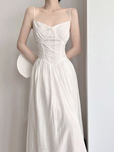 法式初恋系白月光吊带纯棉连衣裙夏季长款高级感收腰显瘦白色仙女
