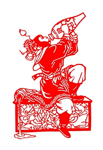 sh03孙悟空喝酒西游记神话剪纸窗花贴纸中国民间传统剪纸画成品