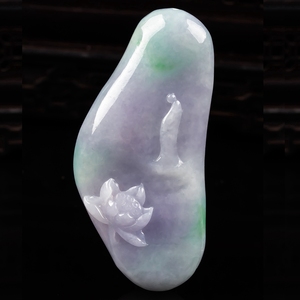 春彩 紫罗兰 莲花悟道 吊坠 挂件 正品天然a货翡翠玉