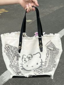 原创新款kitty猫y2k辣妹刺绣帆布单肩包托特包休闲小众可爱斜挎包