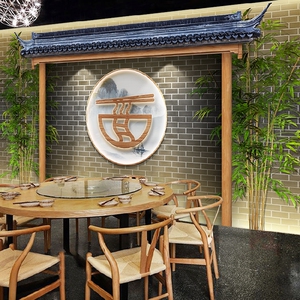 重庆小面店铺装饰墙纸新中式复古怀旧风格壁纸面馆小吃店装修墙布