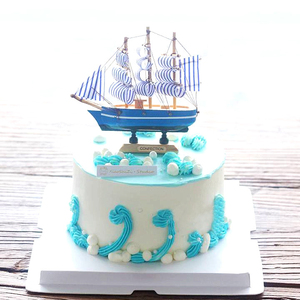 木质帆船蛋糕装饰摆件海洋配件开业一帆风顺船帆蛋糕生日蛋糕装饰