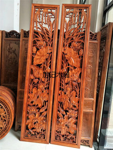 东阳木雕中式仿古电视背景墙实木手工雕花板玄关隔断屏风雕刻定制