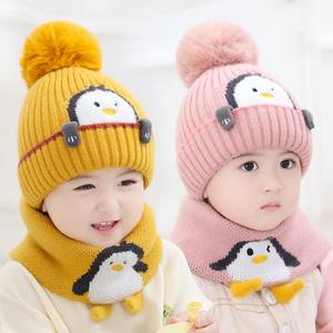 秋冬可爱6个月婴儿帽子围巾两件套冬季1岁男孩小孩宝宝3女0冬天12