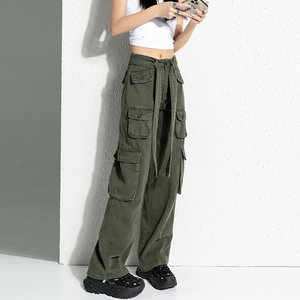 2022春秋韩版高腰工装裤女宽松bf直筒休闲阔腿长裤子