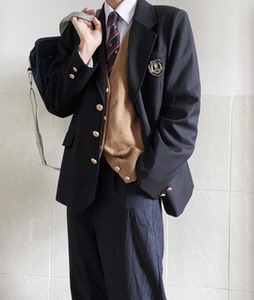 原创 jk/dk制服正版池秋冬太日系学院风宽松黑色徽章西装外套男女