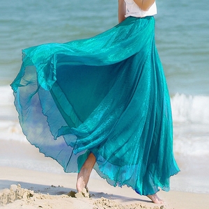 海边度假裙2024夏季新款波西米亚长裙八米大摆半身裙雪纺沙滩裙子