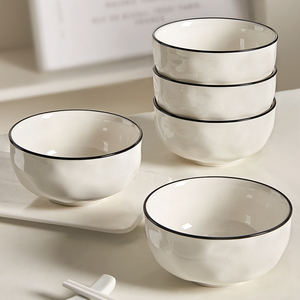 墨色釉下彩陶瓷米饭碗家用2024新款纯白色吃饭碗小碗碗碟餐具套装