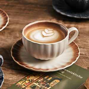 墨色咖啡杯碟套装陶瓷日式复古可拉花下午茶家用高档精致马克杯子