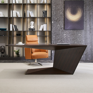 简约现代意式极简书房烟熏木色书桌艺术个性创意异形办公桌电脑桌